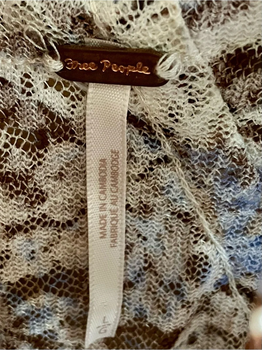 Free People Lace Knit Top in Cream, Brown & Blue